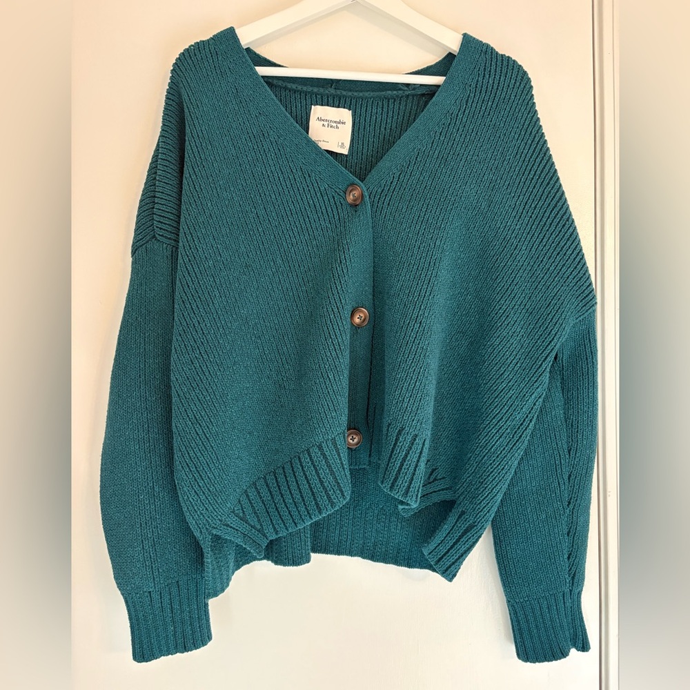 Abercrombie & Fitch Turquoise Chenille V-Neck Button Cardigan